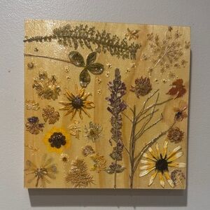 Floral Pressed Art on Wooden Canvas